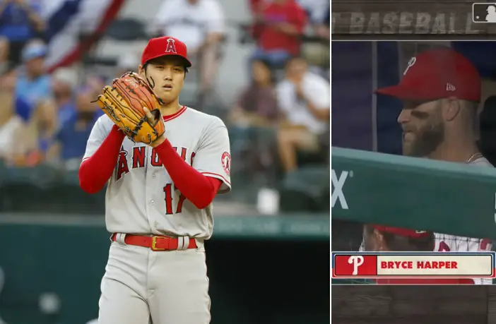 MLB: Bryce Harper se rinde, en pleno juego, ante Shohei Ohtani