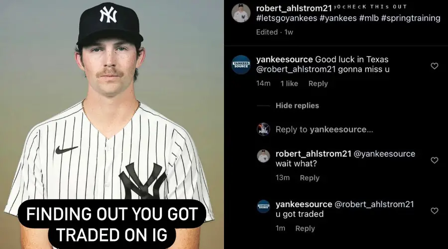 MLB Pitcher de Yankees se entera que fue cambiado a Texas por Instagram