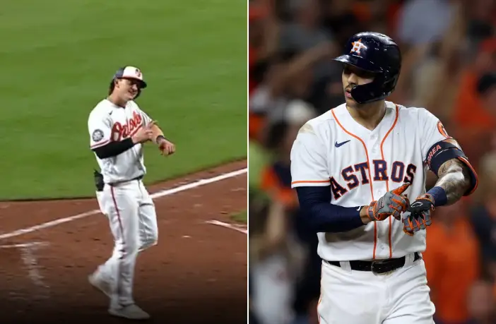 MLB: Austin Hays se burla de Carlos Correa en celebración (VIDEO)