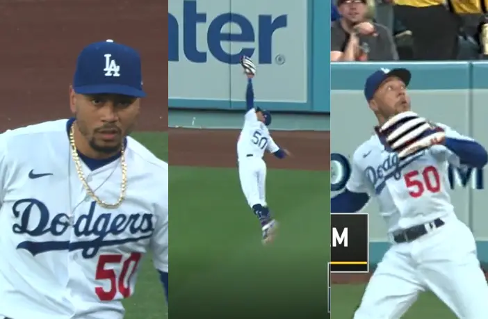 Mookie Betts arma show defensivo con un atrapadón en el RF con los Dodgers