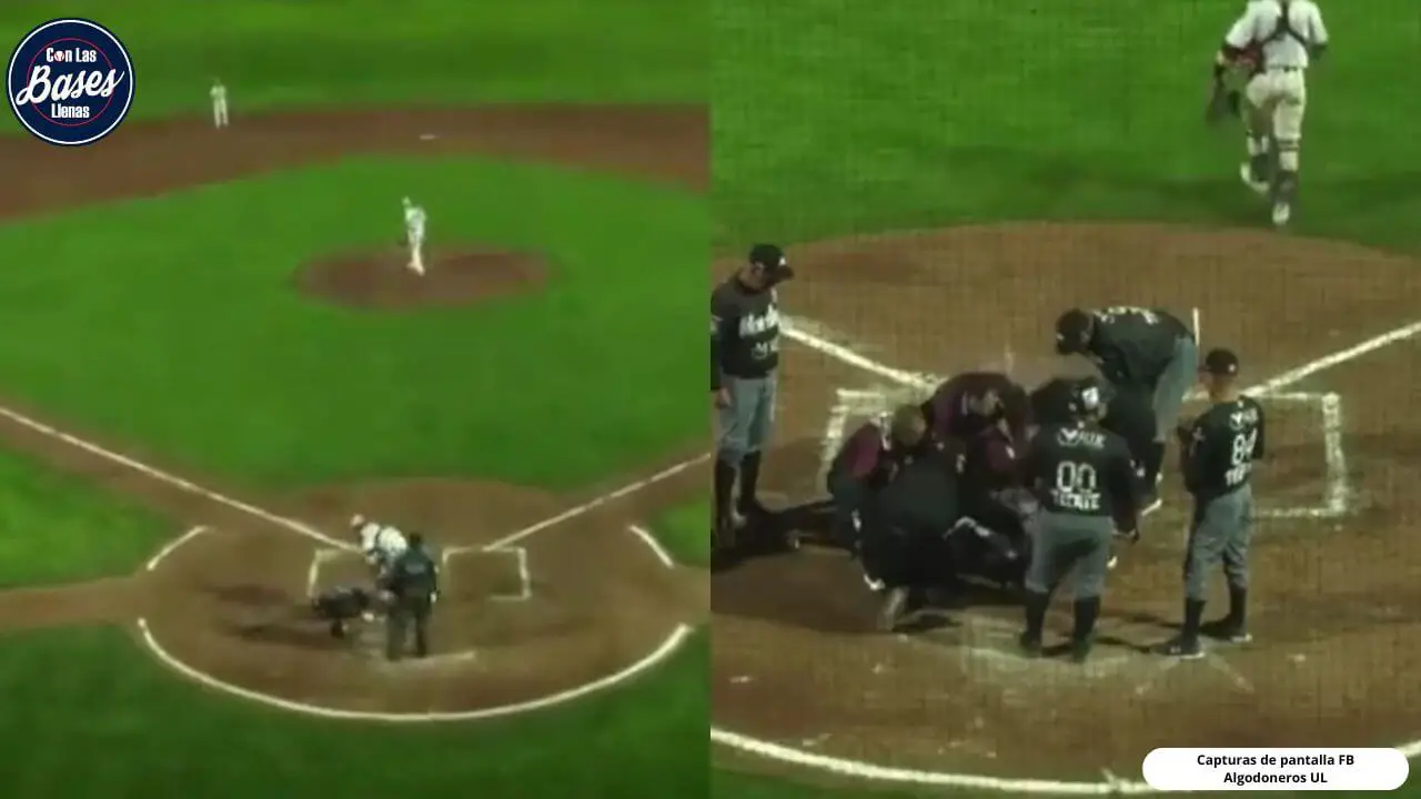 LMB: Jecksson Flores sufre aparatoso pelotazo en turno al bate durante juego Acereros vs Algodoneros (VIDEO)